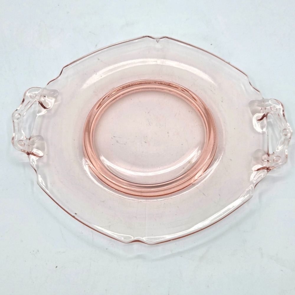 LE Smith Pink Depression Glass Plate with Handles Octagon Shaped VINTAGE 1930s